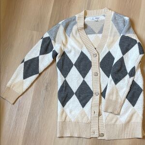 Sonoma X Lauren Lane Argyle V-Neck Button Cardigan in Cream and Gray